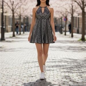 Free People Black and White Lace Mini Dress Size 8